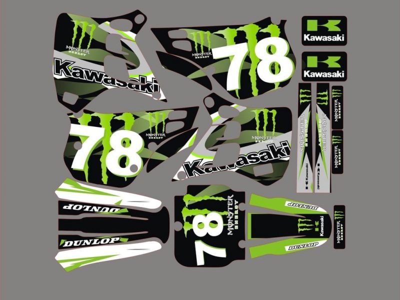 Graphic Kit Kawasaki Kx 125 1990 1991 Monster Green