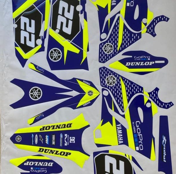 Kit Graficos Yamaha Motocross Yz Yzf Yze Azul Fluo