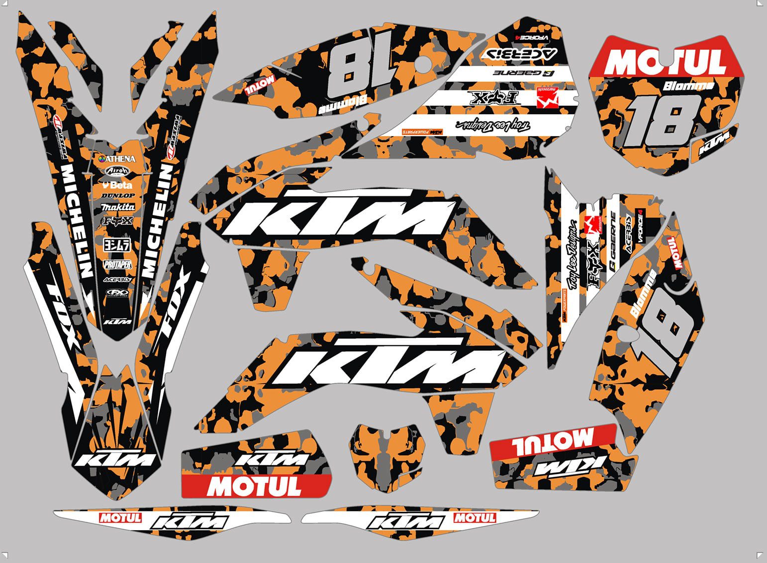 Kit Deco Ktm Exc Excf Sx Sxf Enduro Supermotard Motocross Orange Camouflage