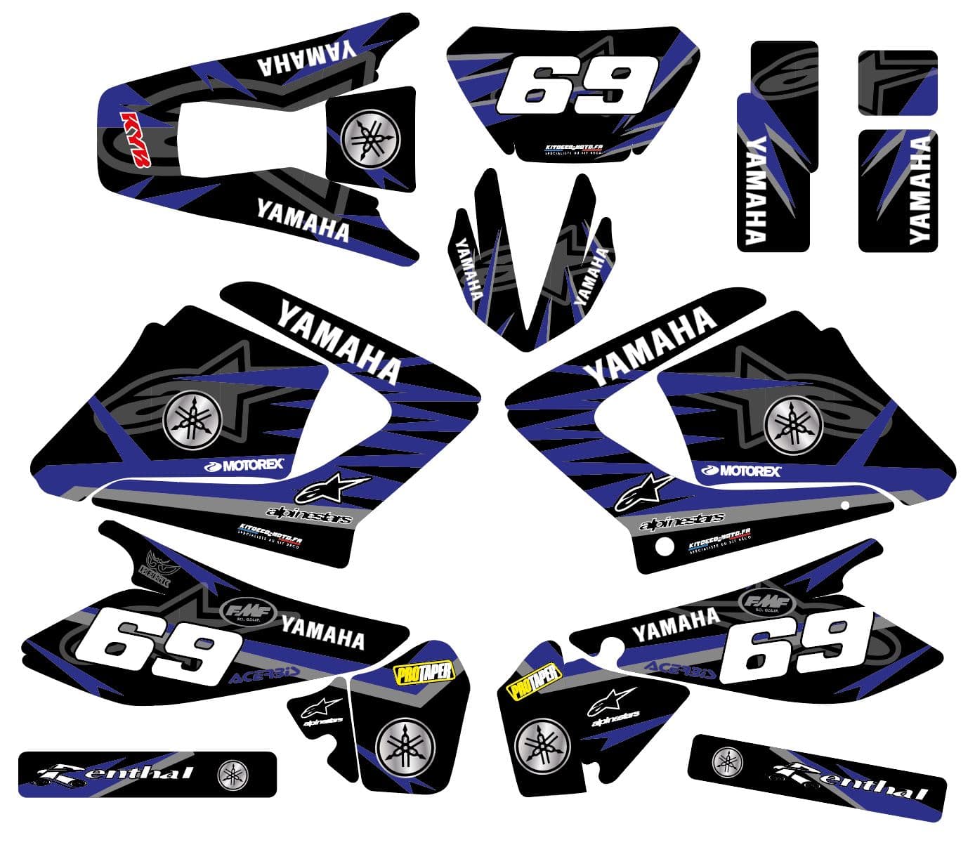 Yamaha 125 Dt Dtr Dtre Dtx Alpinestars motocicleta kit gráfico azul preto