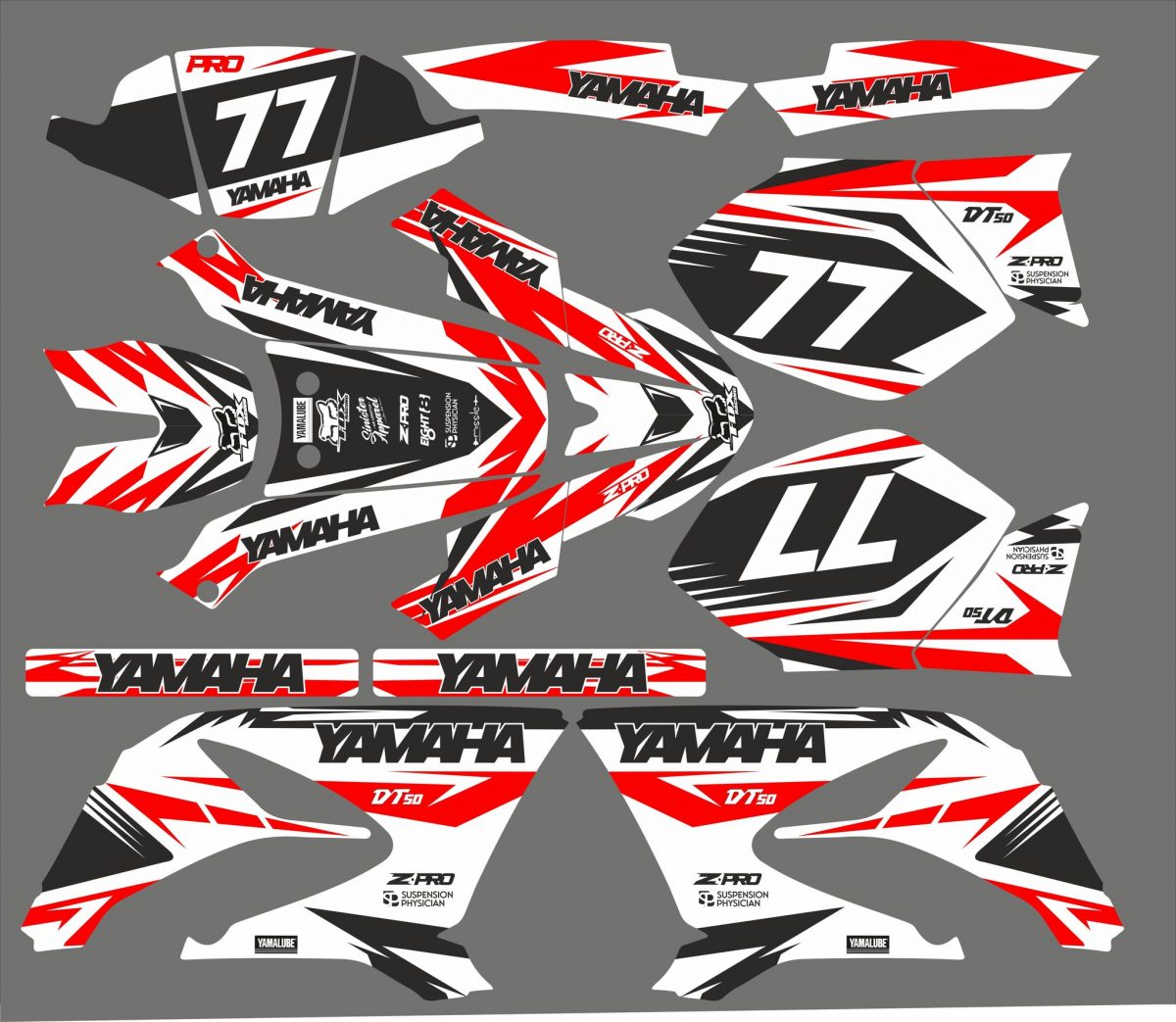 kit déco yamaha dt 50 – flash rouge / blanc