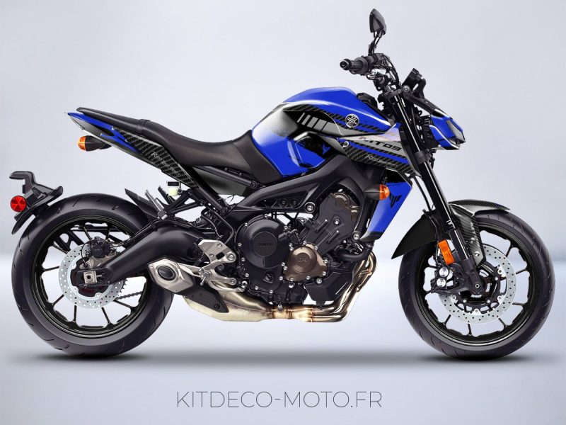 kit deco moto yamaha mt 09 carbon bleu mockup