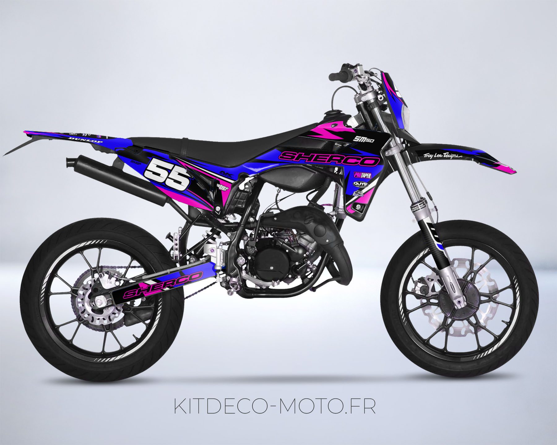 Kit déco Sherco 50 SM – Craft Bleu / Rose | Kitdeco-moto.fr
