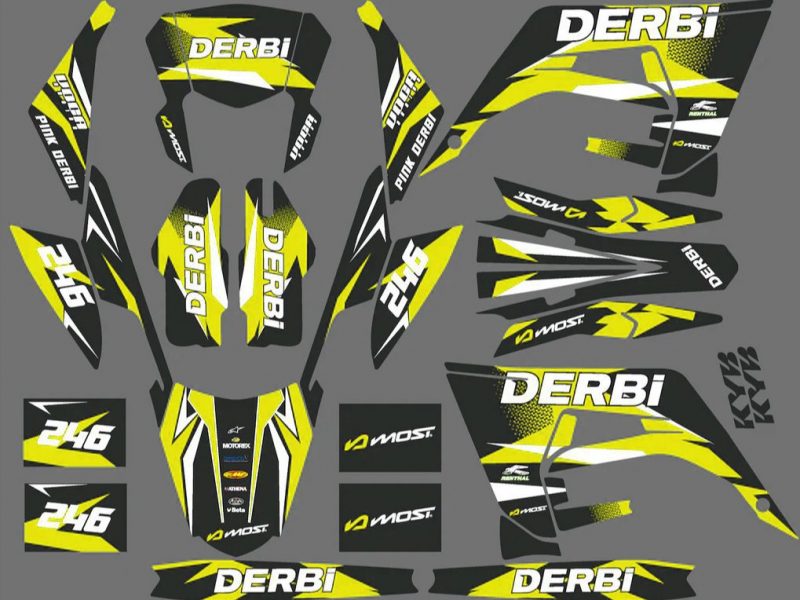 kit déco derbi 50 2018 2021 racing jaune