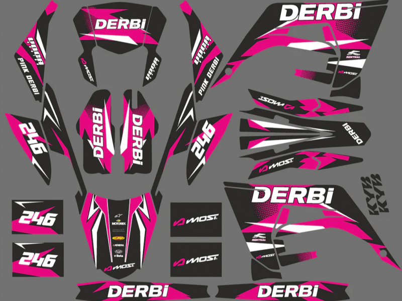 kit deco derbi 50 2018 2021 racing rosa