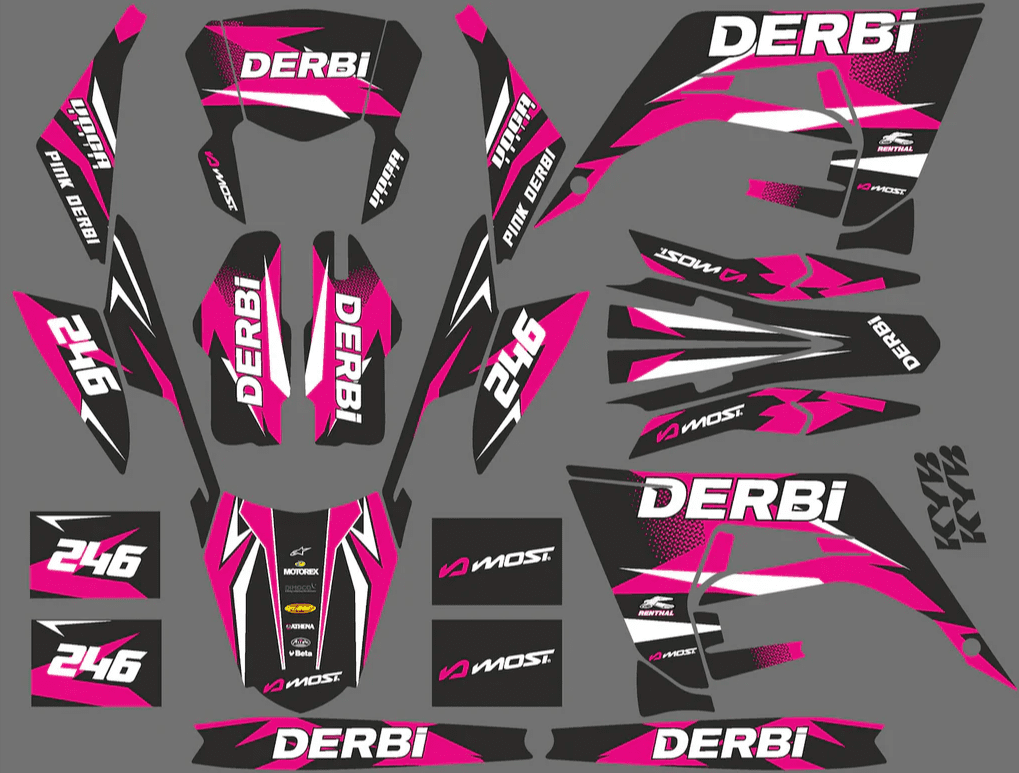 kit deco derbi 50 2018 2021 racing rosa
