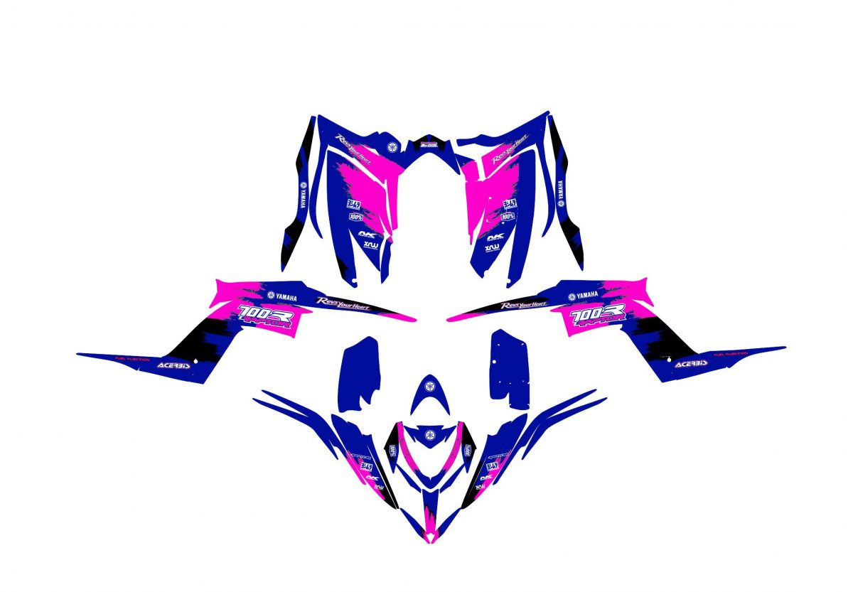 kit déco yamaha yfm 700 raptor grunge bleu / rose
