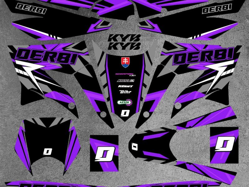 kit deco derbi 50 x treme / racing carem violeta
