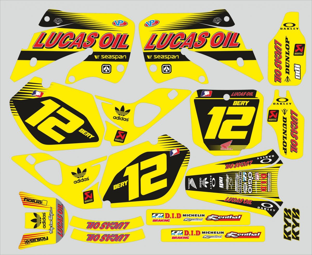kit déco honda 125 / 250 cr (1997 1999) – lucas oil jaune