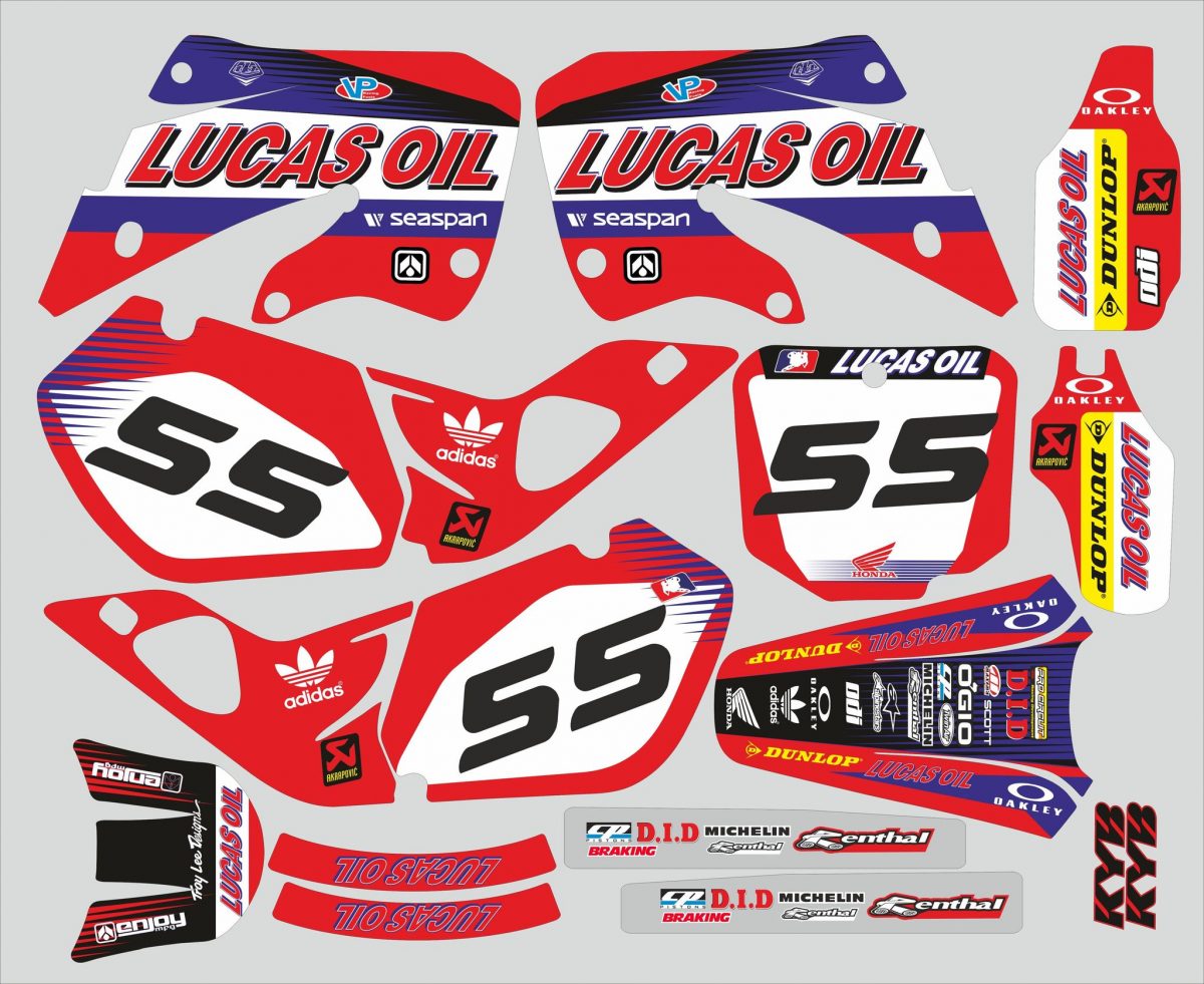 kit déco honda 125 / 250 cr (1997 1999) – lucas oil rouge