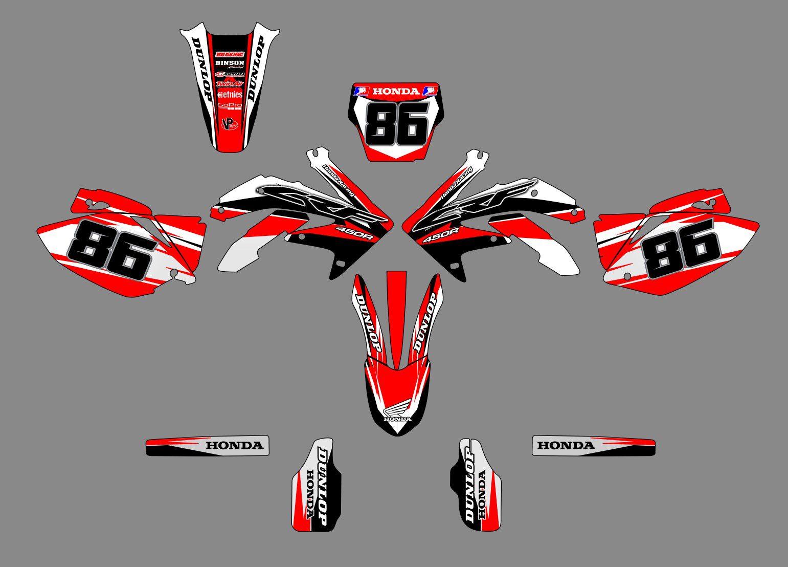 kit déco honda 450 crf (2005 2008) racing rouge