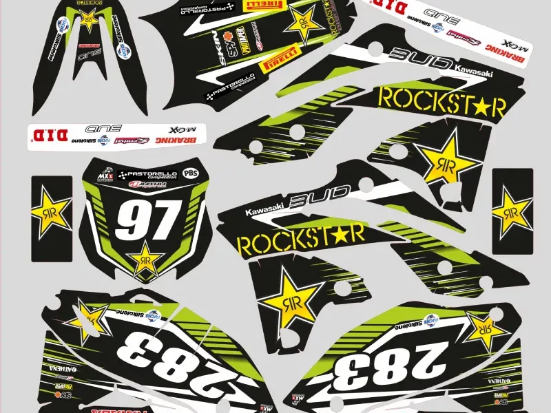 Graphic kit kawasaki 250 kxf (2013 2016) rockstar green