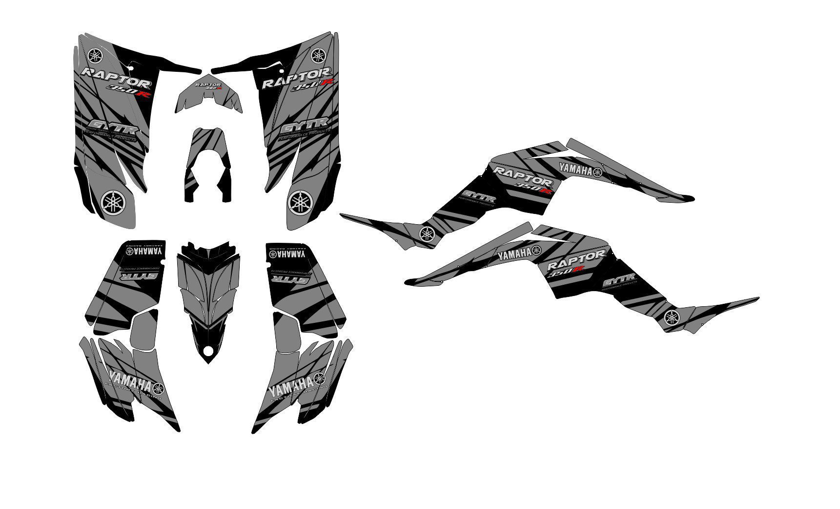yamaha yfm 350 raptor fabryczny zestaw graficzny szary