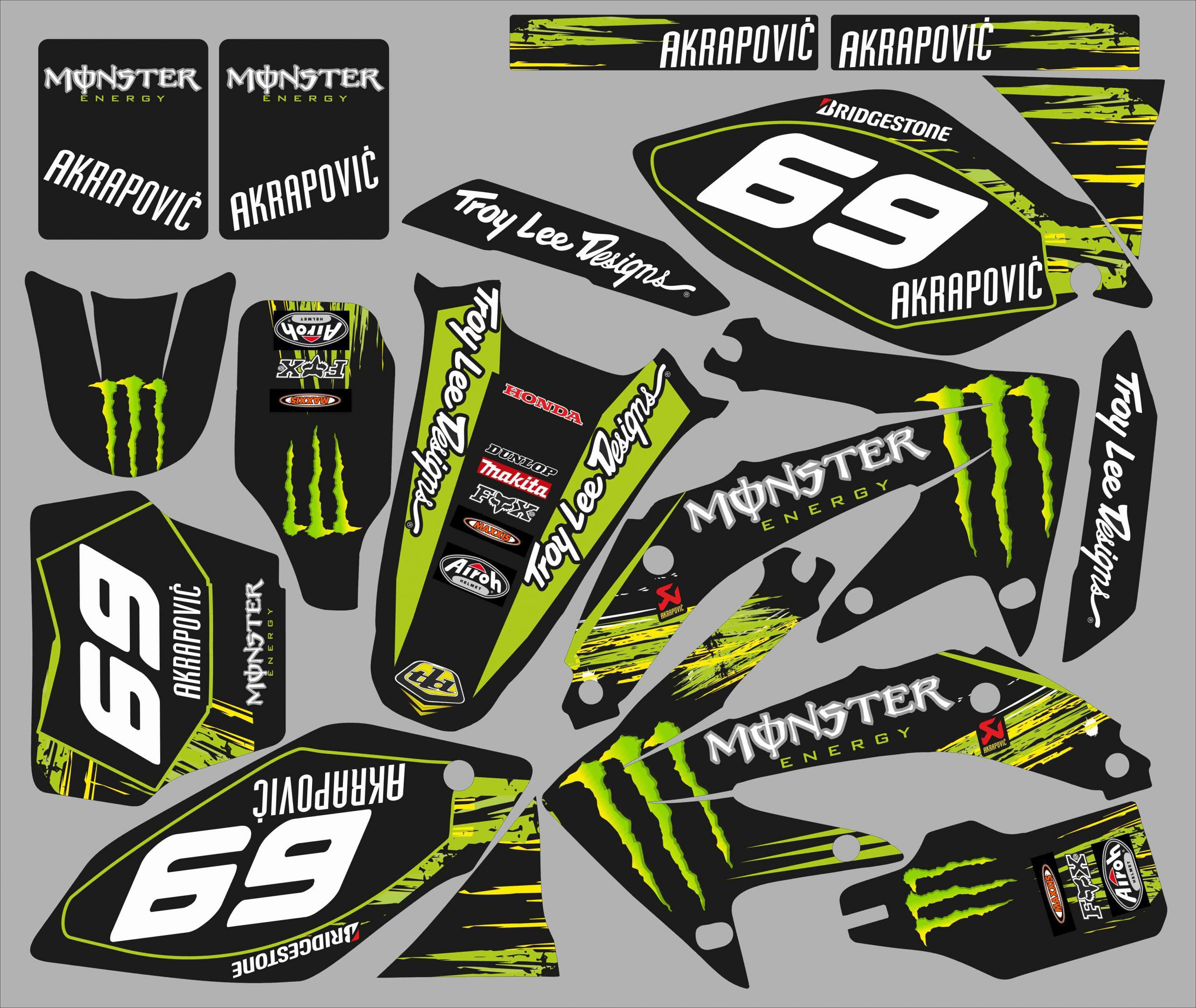 kit déco honda 450 crf (2005 2008) monster vert