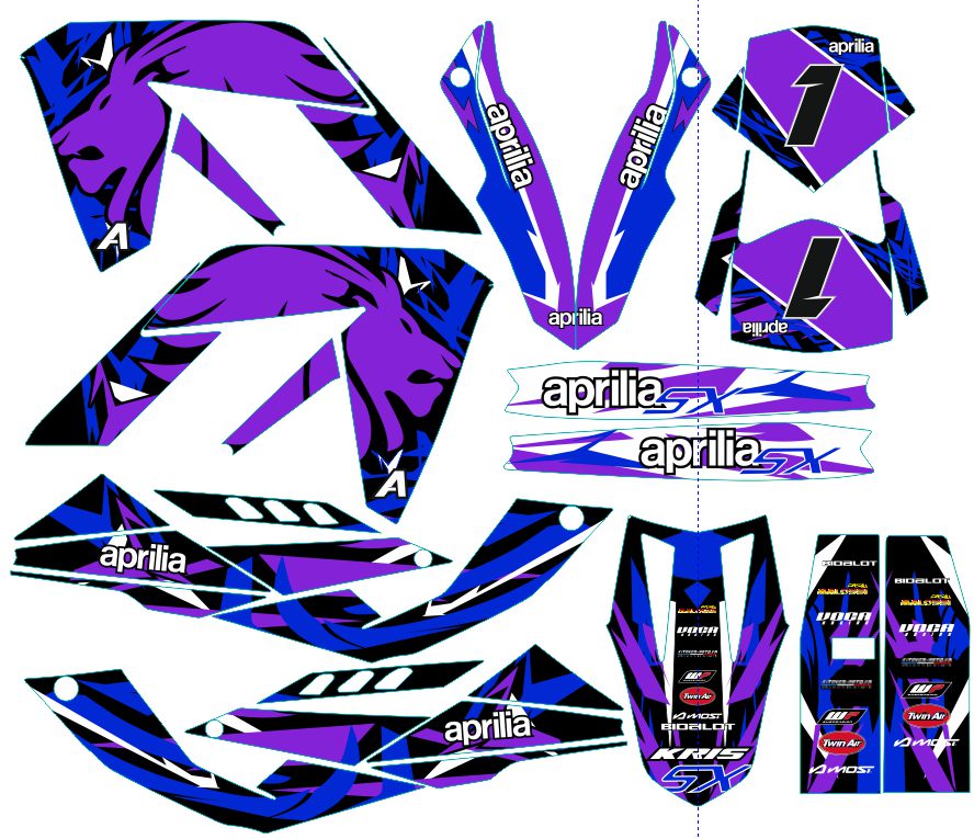 graphic kit aprilia 50 rx / sx (2006 2017) lion blue / purple