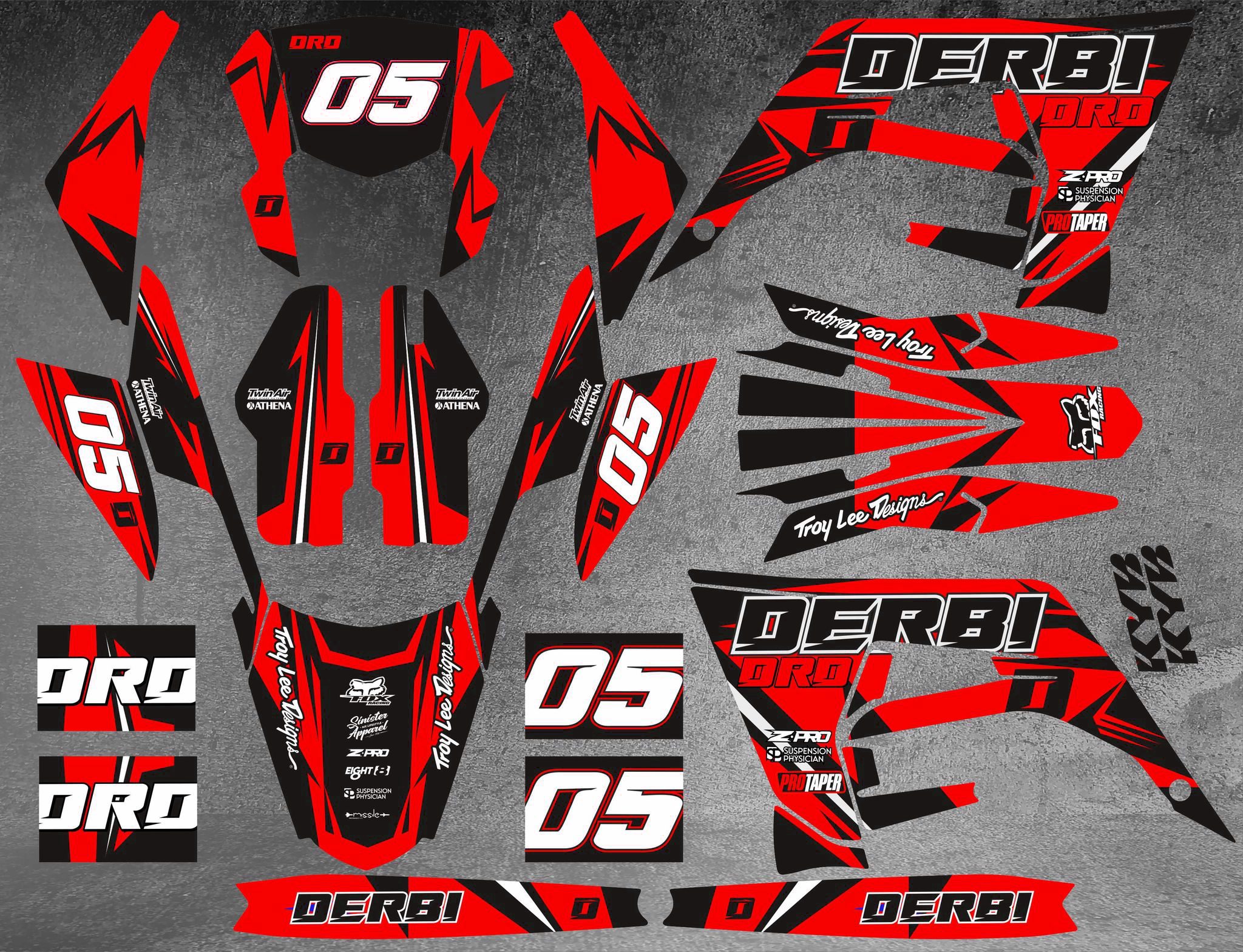 kit déco derbi 50 2018 2021 craft rouge