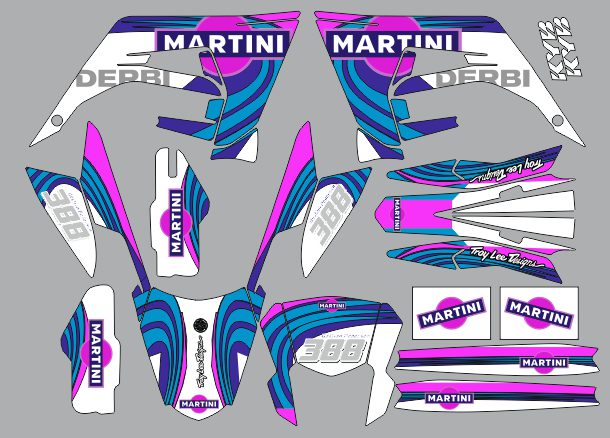derbi 50 grafica kit 2018 2021 blu martini / rosa