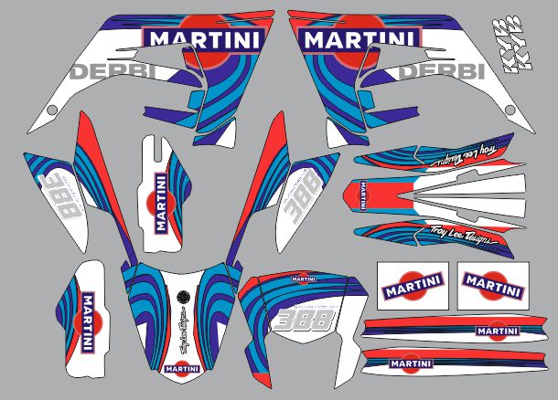 derbi 50 grafica kit 2018 2021 martini blu / rosso