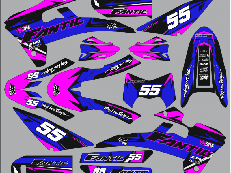 fantic xm / xe 50 grafik-kit – handwerk blau / pink