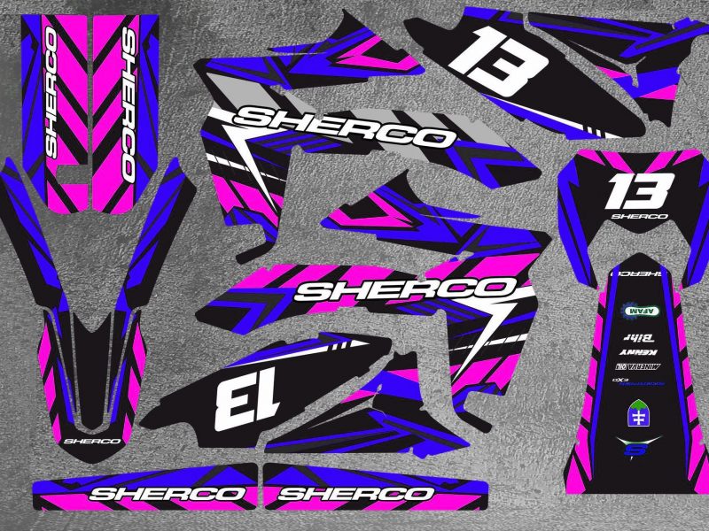 sherco 50 sm graphic kit – karem blue / pink