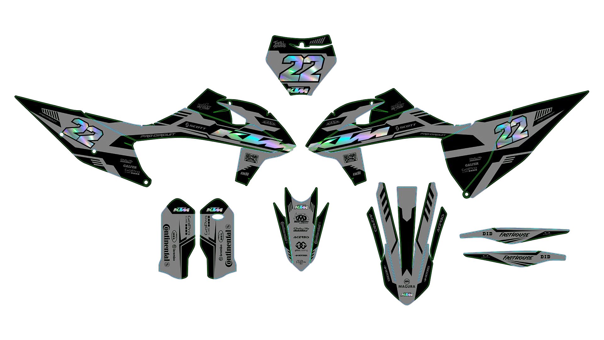 kit déco ktm exc / exc f (2020 2023) racing gris (holographique en option)