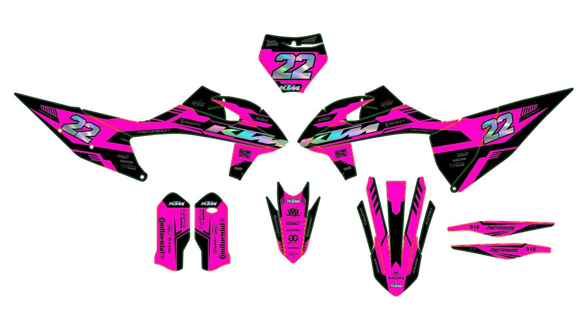 kit déco ktm exc / exc f (2020 2023) racing rose (holographique en option)