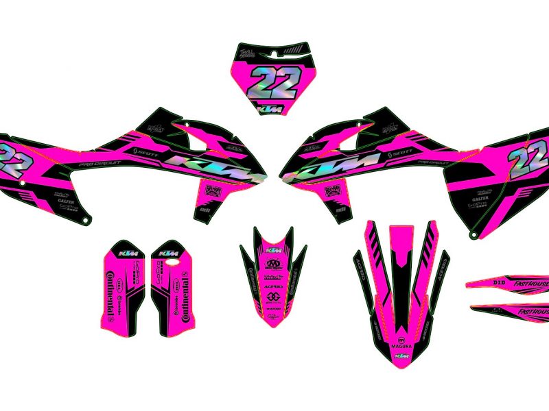 kit de graficas ktm exc / exc f (2020 2023) rosa racing (holográfica opcional)