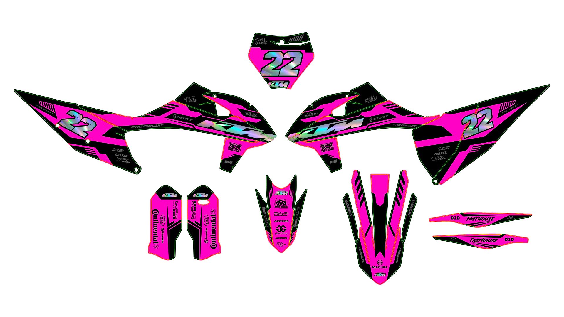 kit déco ktm exc / exc f (2020 2023) racing rose (holographique en option)