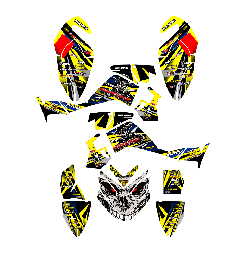 kit déco polaris 500 outlaw skull jaune