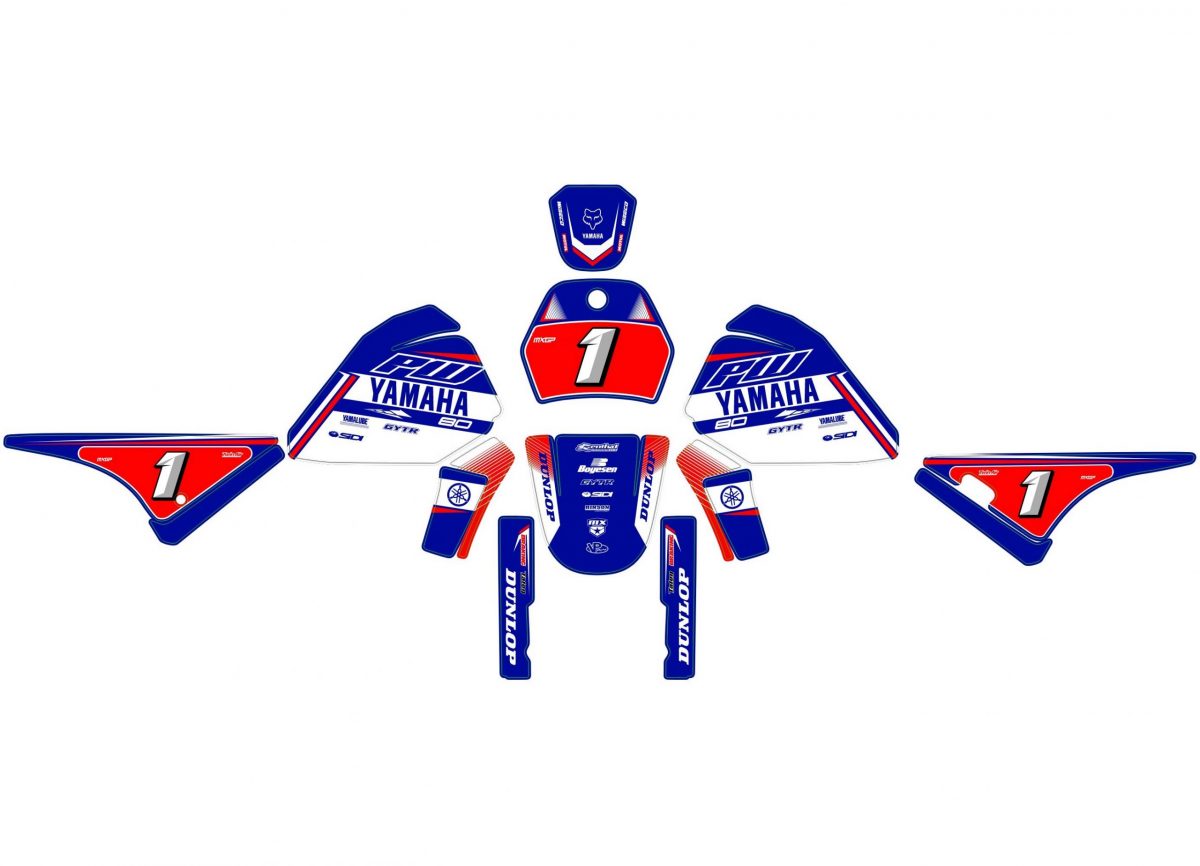 kit déco yamaha piwi 80 (pw) racing rouge / bleu