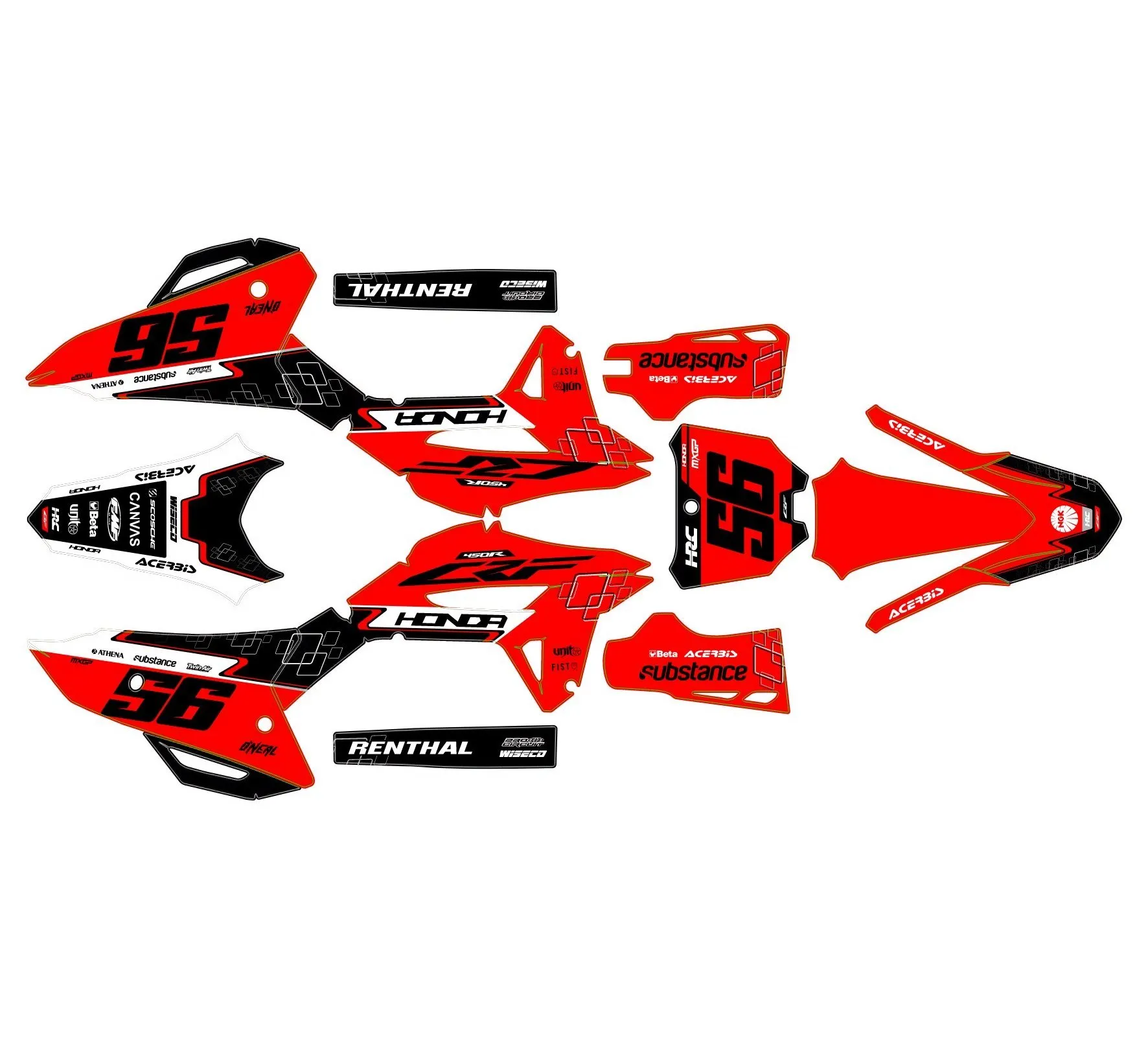 kit déco honda 450 crf (2021 2024) geometric rouge