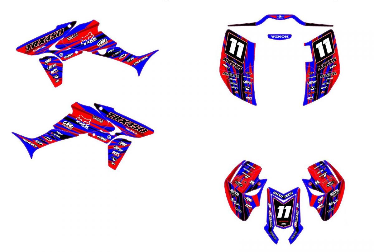 kit déco honda 450 trx airon bleu / rouge