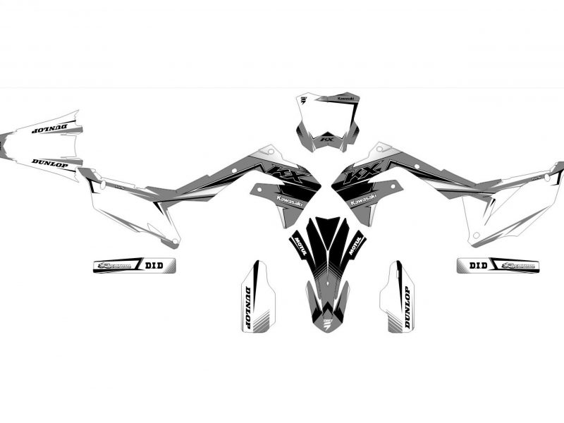 Kit grafiche race grey kawasaki 250 kxf (2021 2024).