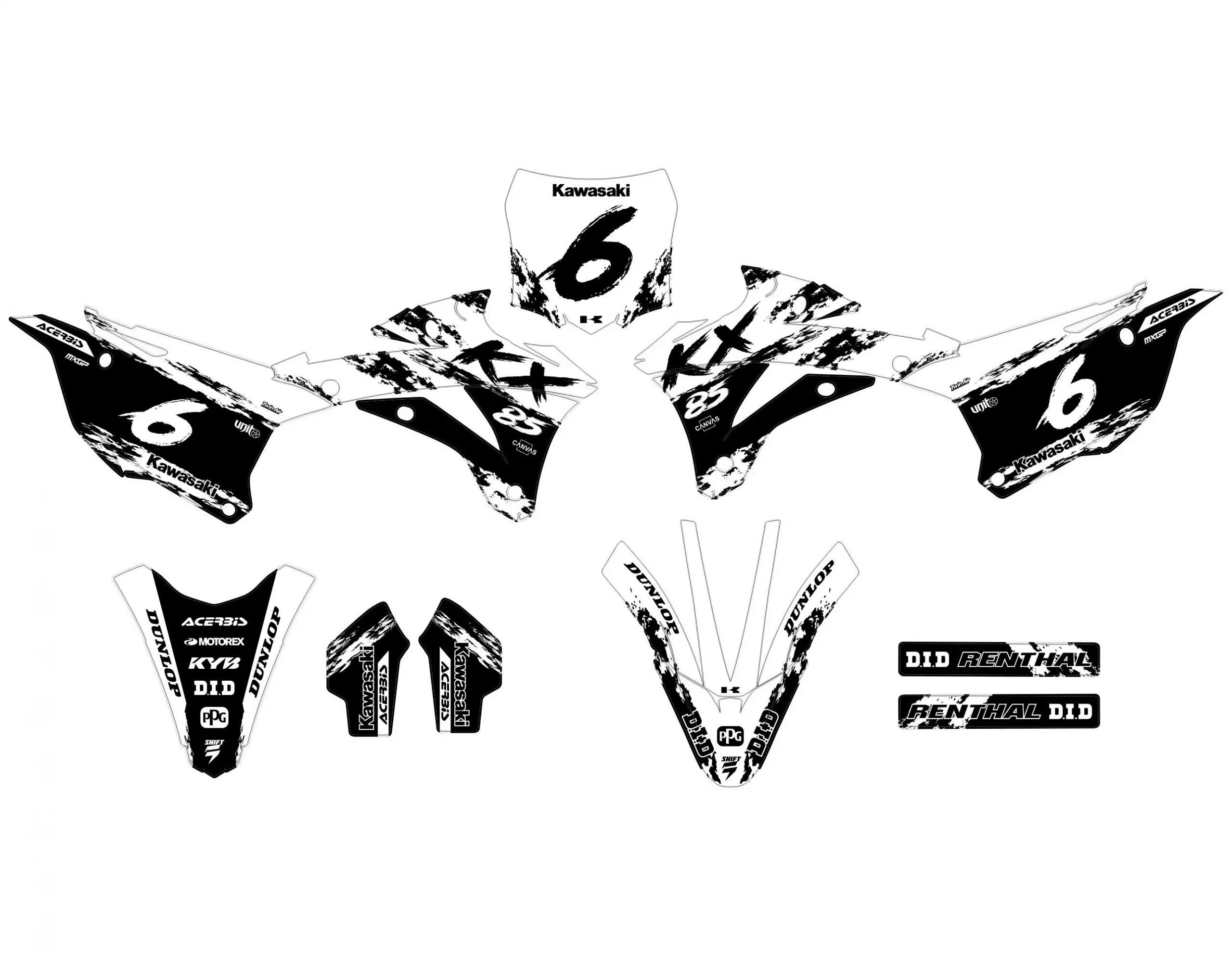 kit déco kawasaki 85 kx (2022 2024) factory blanc