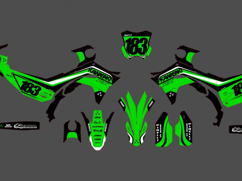 kawasaki 450 kxf (2024) zestaw graficzny w kolorze pyr green
