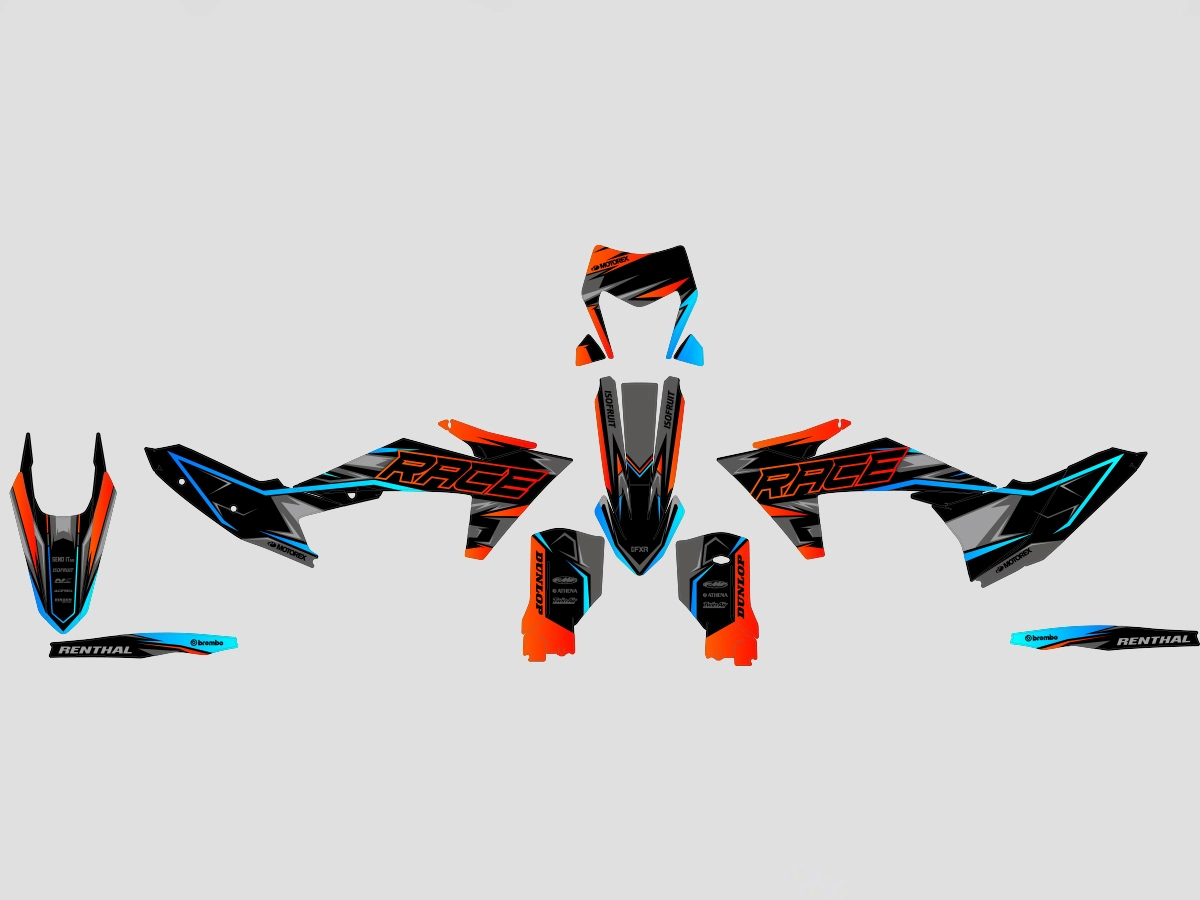 kit déco ktm exc / exc f (2024 2025) bi color orange / cyan