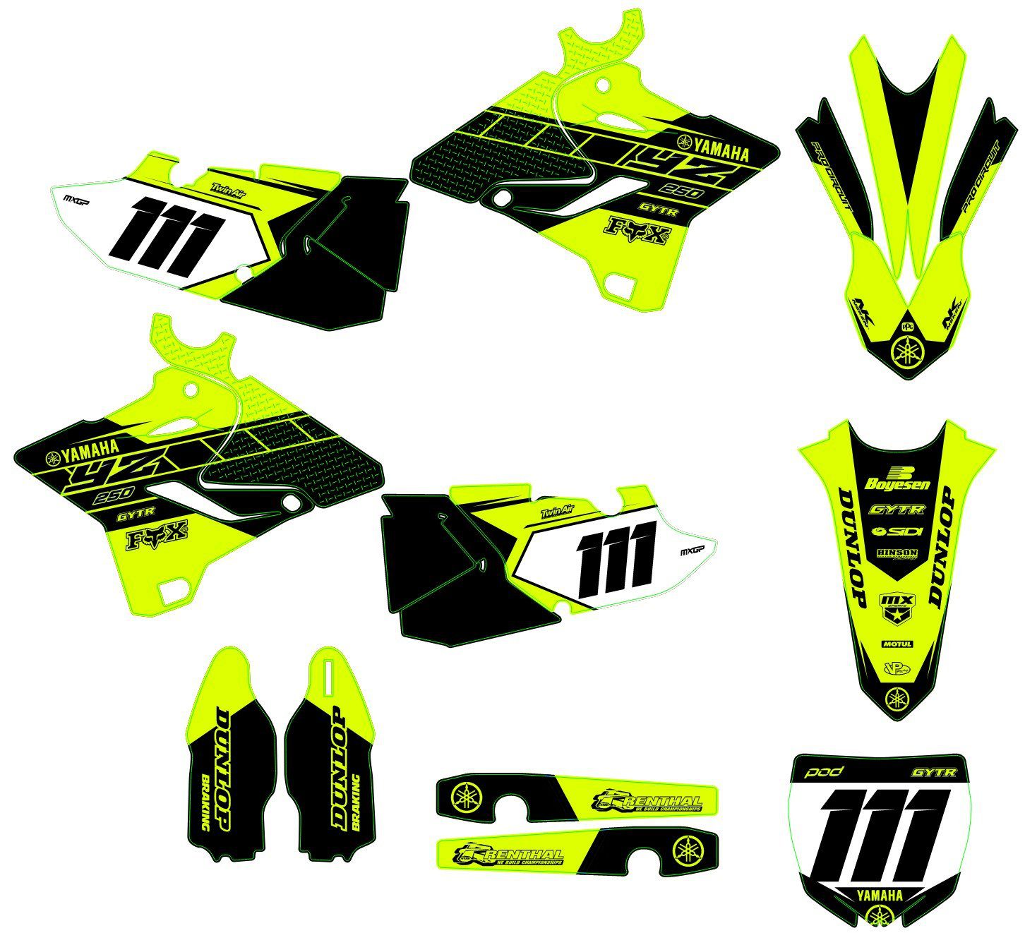 kit déco yamaha 125 yz (2015 2021) fluo (en option)
