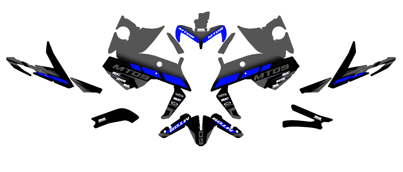 kit déco yamaha mt 09 racing gris / bleu