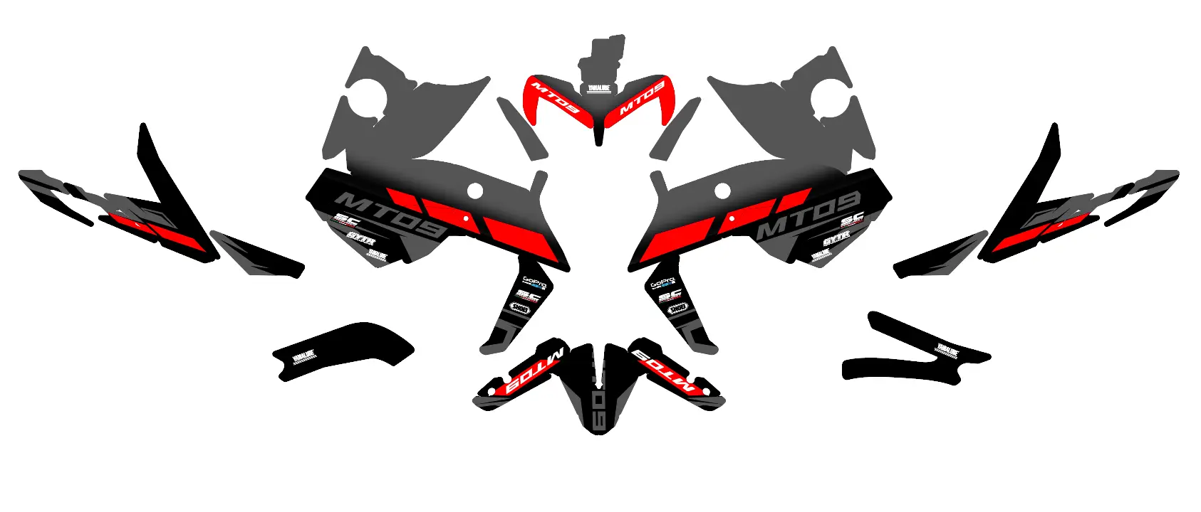 kit déco yamaha mt 09 racing gris / rouge