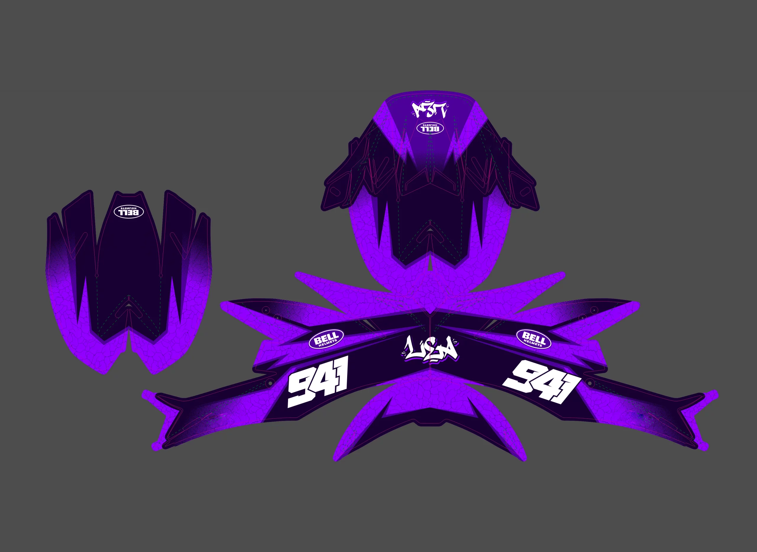 kit déco casque bell moto flex 9 race violet