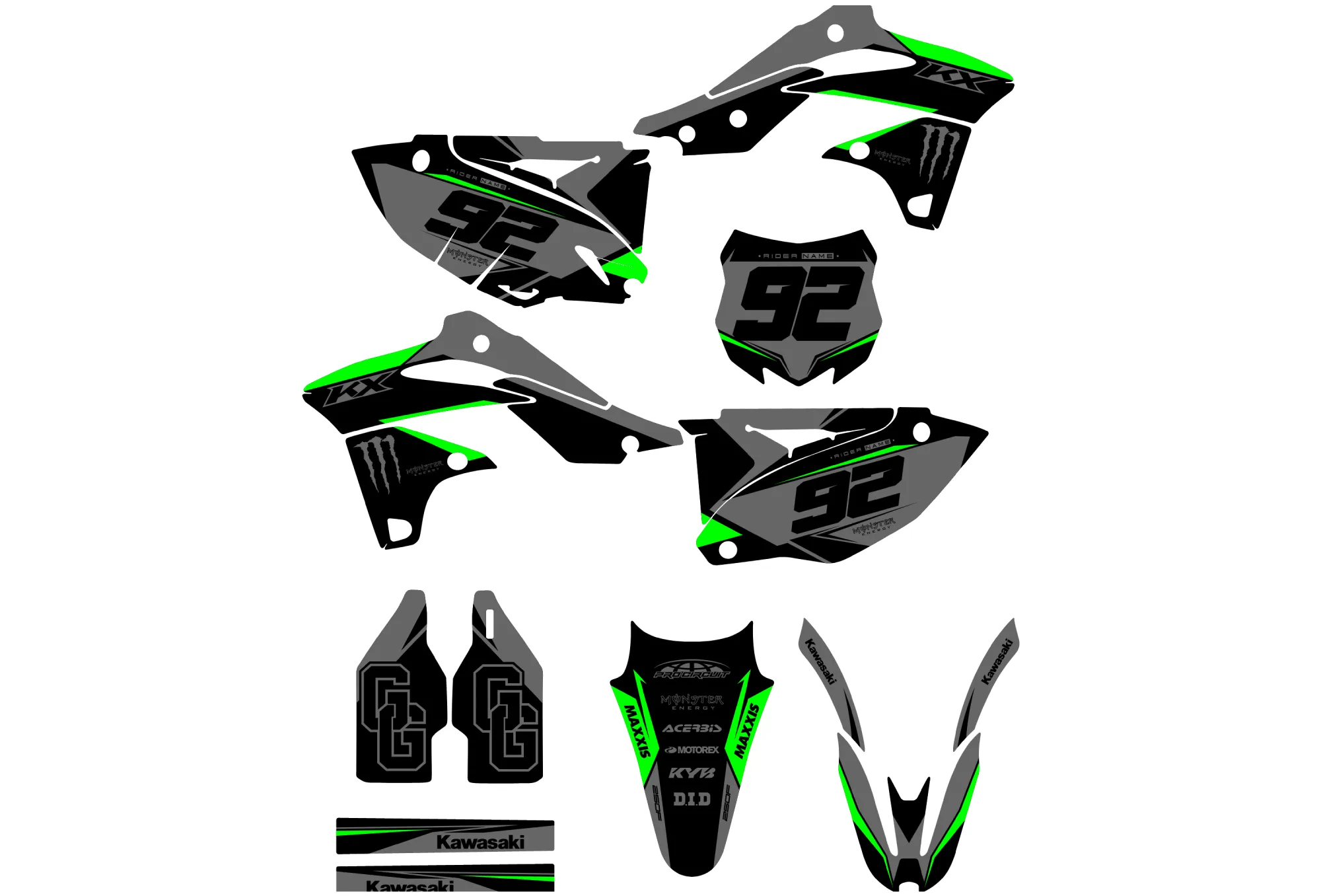 kit déco kawasaki 250 kxf (2013 2016) race vert