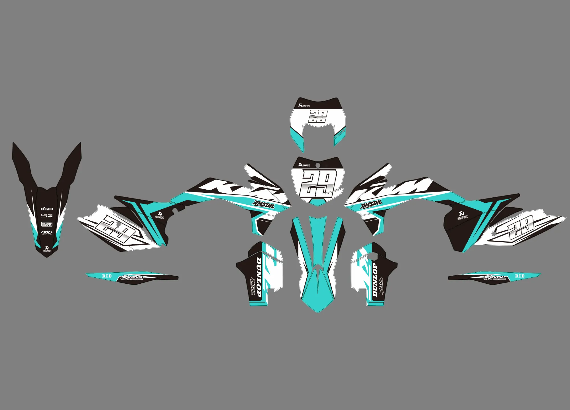 kit déco ktm exc / exc f (2014 2016) factory cyan