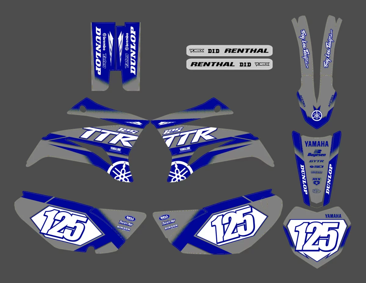 kit déco yamaha 125 ttr race gris / bleu