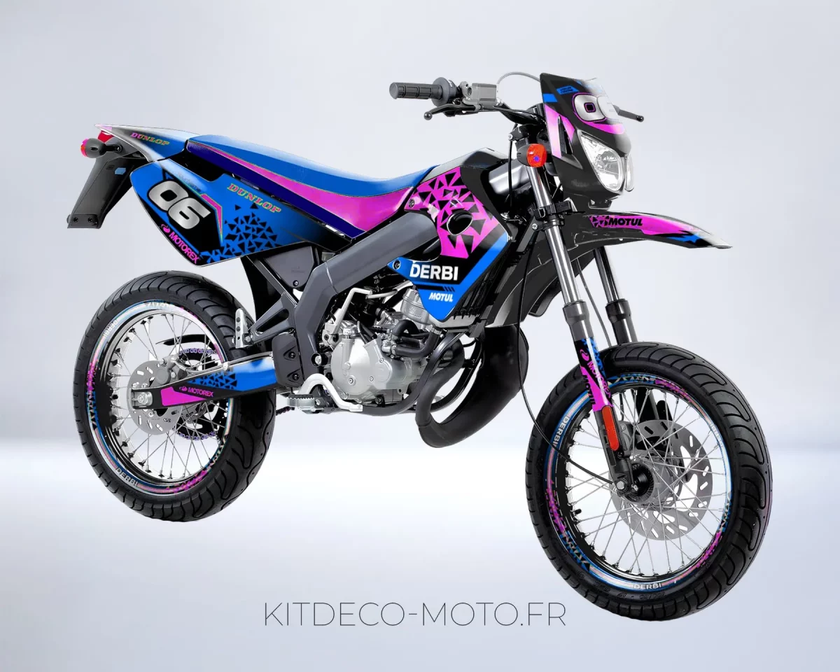 kit déco derbi 50 (2003/2004) drd xtreme poly bleu / rose