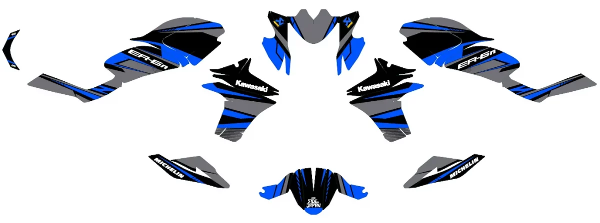 kit déco kawasaki er 6n factory bleu