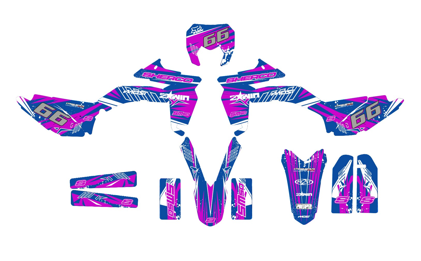 kit déco sherco 50 sm – twin bleu / rose